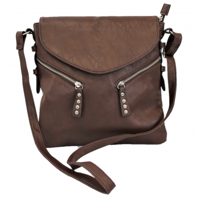 9034 - DARK BROWN PU LEATHER CROSS BODY/ SHOULDER BAG